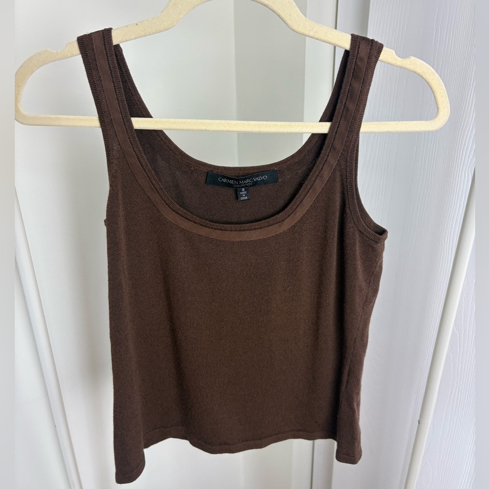 Carmen Marc Valvo Brown Sweater Tank
